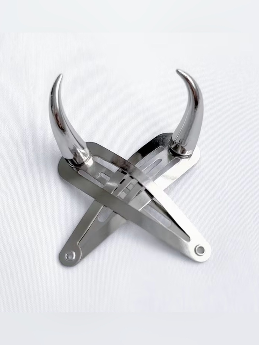 Pair Silver Horned Metal Hair Clips